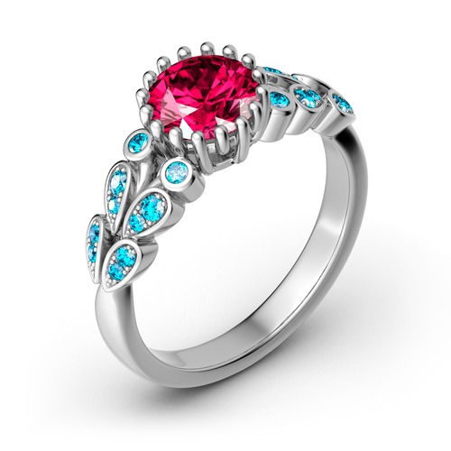 Flower Design Round Cut Sterling Silver Ring